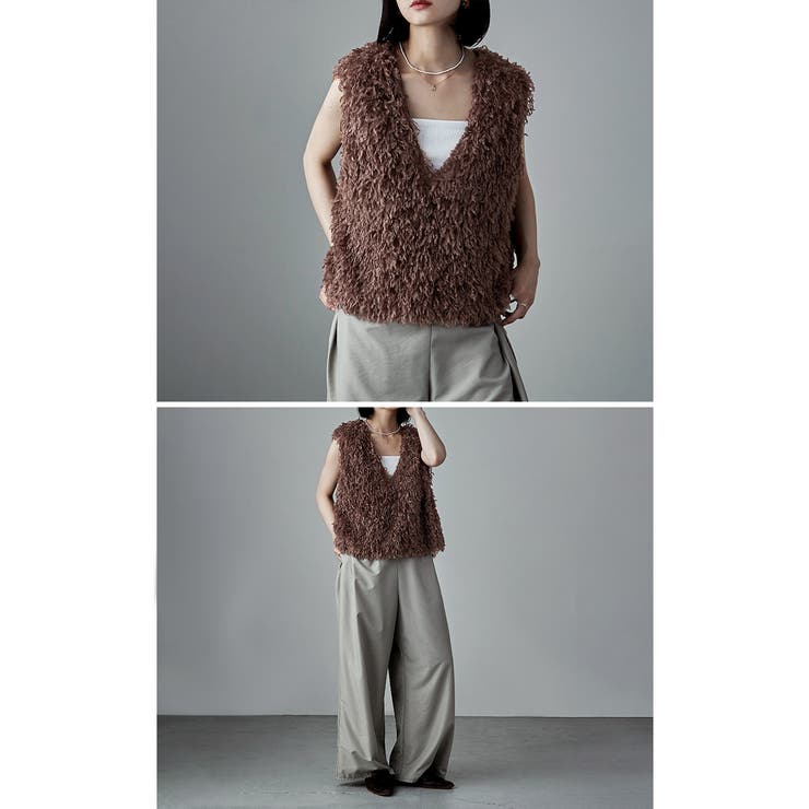 etoll エトル フェザーフリンジVネックベスト | Fashion Letter | 詳細画像3 