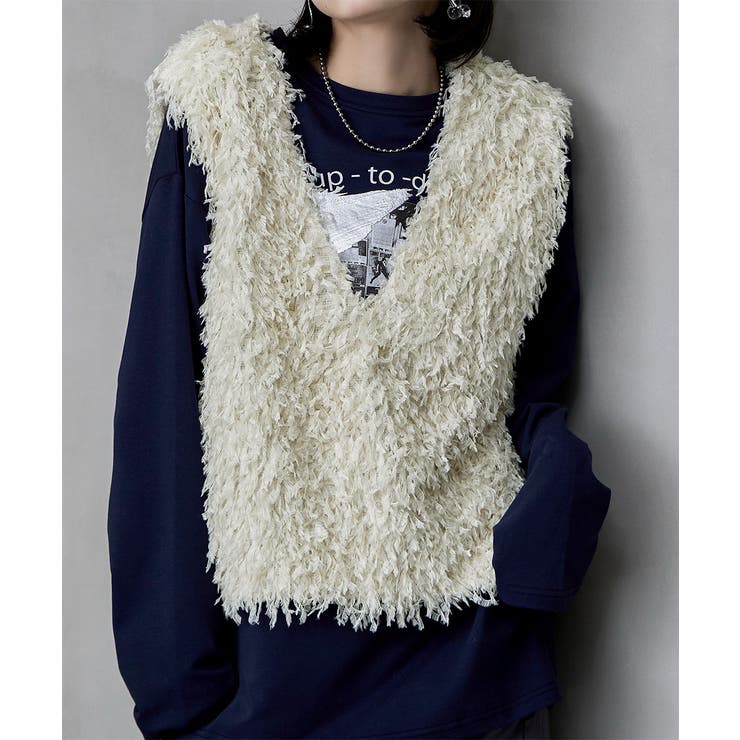 etoll エトル フェザーフリンジVネックベスト | Fashion Letter | 詳細画像6 