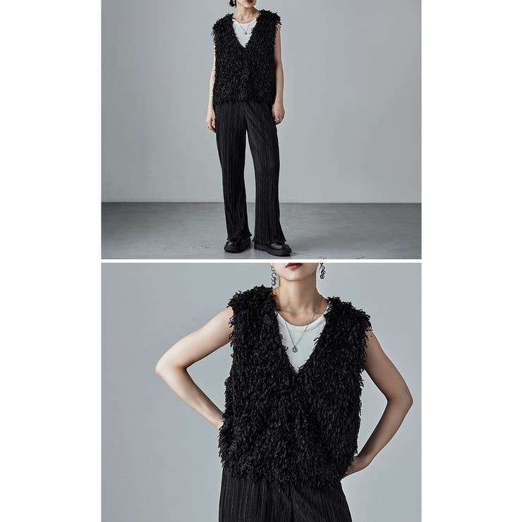 etoll エトル フェザーフリンジVネックベスト | Fashion Letter | 詳細画像17 