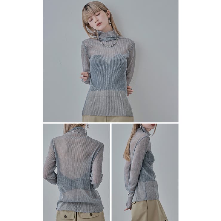 etoll エトル ラメシアープリーツハイネックトップス | Fashion Letter | 詳細画像7 