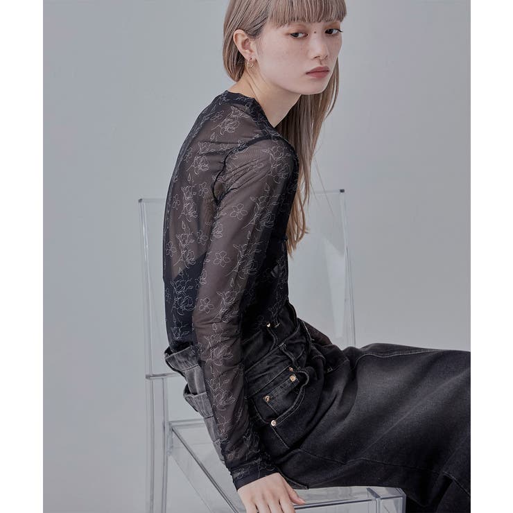 etoll エトル ラインフラワークルーネックシアートップス | Fashion Letter | 詳細画像7 