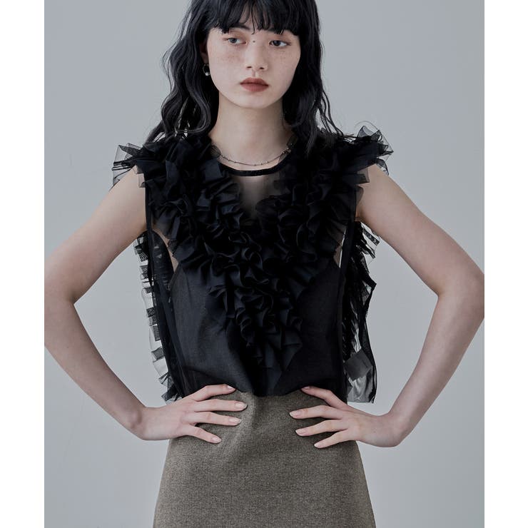 etoll エトル チュールフリルショートベスト | Fashion Letter | 詳細画像3 