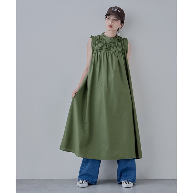 カーキ | etoll エトル リネンタッチシャーリングワンピース | Fashion Letter