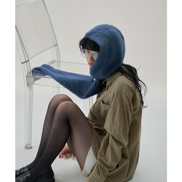 ブルー | etoll エトル モヘアタッチフードマフラー | Fashion Letter