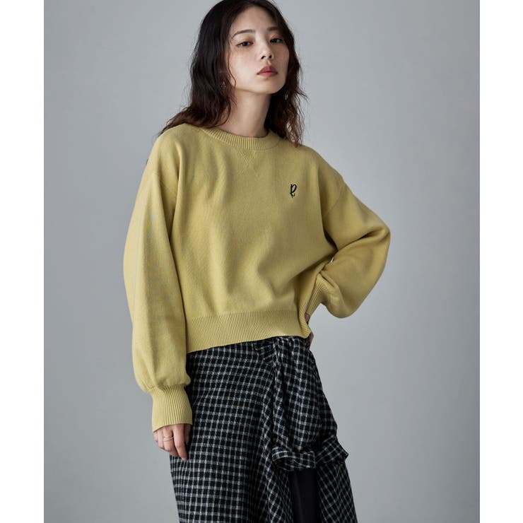イエロー | etoll エトル スウェットライク刺繍ロゴニット | Fashion Letter