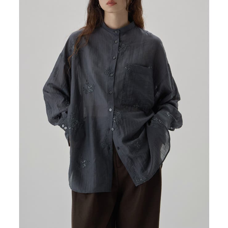 チャコールグレー | etoll エトル スパングル刺繍シアーブラウス | Fashion Letter