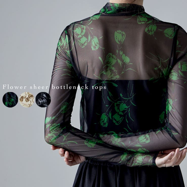 etoll エトル 花柄シアーボトルネックトップス | Fashion Letter | 詳細画像1 