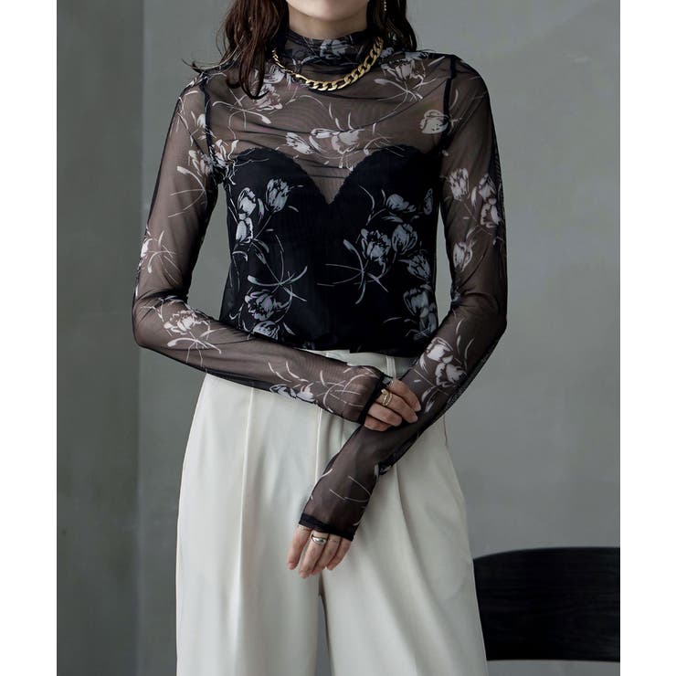 etoll エトル 花柄シアーボトルネックトップス | Fashion Letter | 詳細画像11 