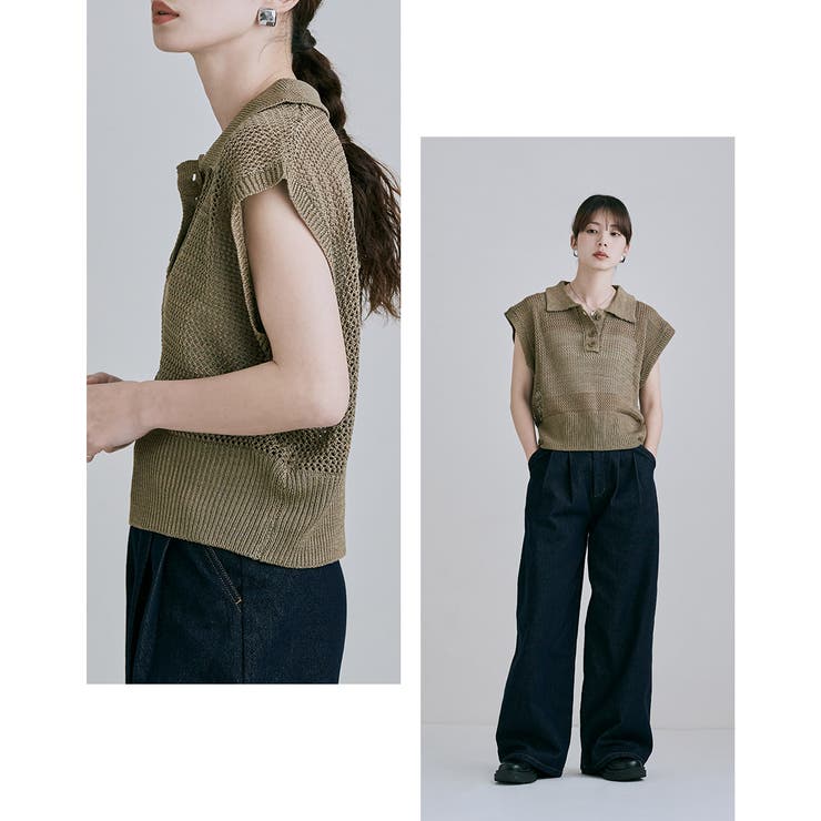 etoll エトル ミックスメッシュポロ襟ニット | Fashion Letter | 詳細画像14 