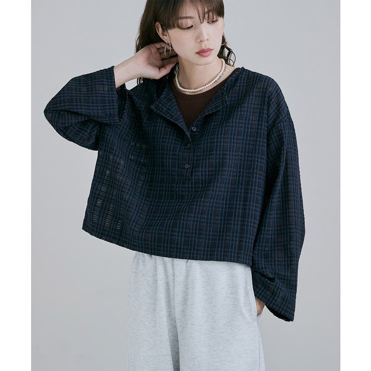etoll エトル 2wayチェック柄シアーブラウス | Fashion Letter | 詳細画像8 
