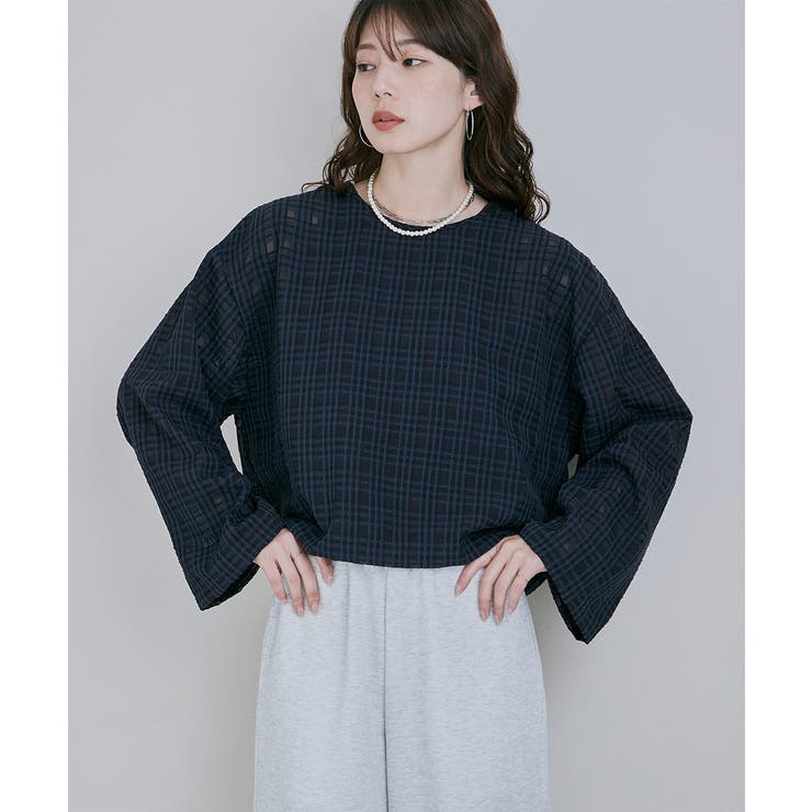 etoll エトル 2wayチェック柄シアーブラウス | Fashion Letter | 詳細画像11 