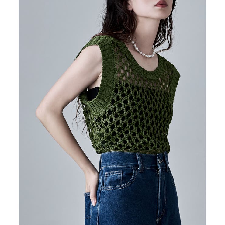 グリーン | etoll エトル 前後2wayメッシュニットベスト | Fashion Letter
