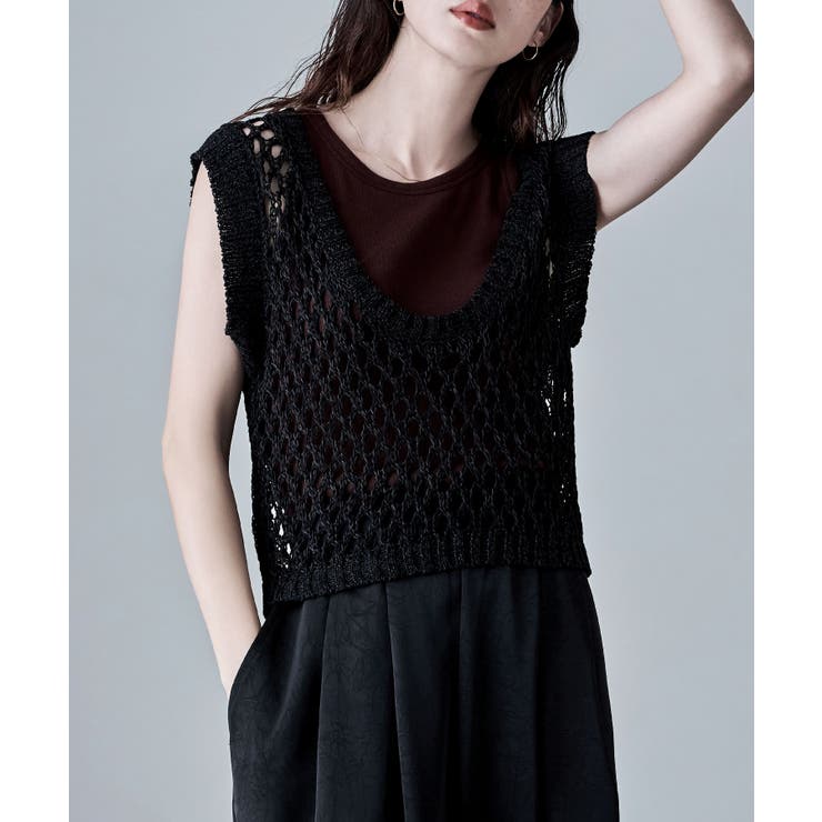 ブラック | etoll エトル 前後2wayメッシュニットベスト | Fashion Letter