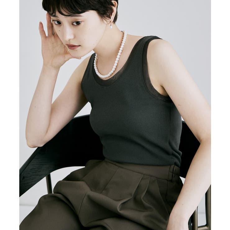 チャコールグレー | etoll エトル チュールトリムリブタンクトップ | Fashion Letter