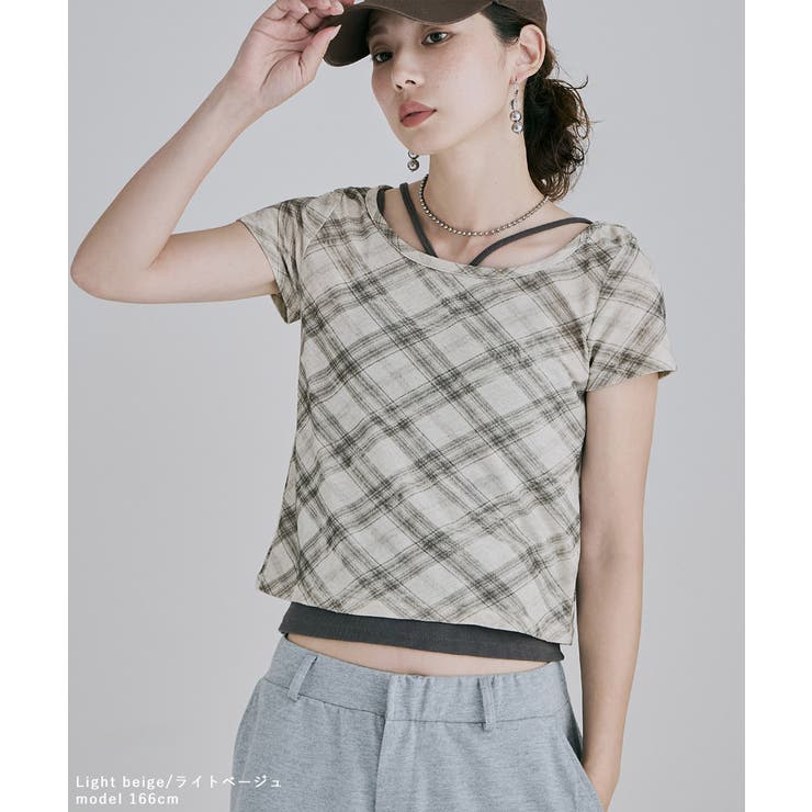 etoll エトル バイアスチェックフライスコンパクトTシャツ | Fashion Letter | 詳細画像2 
