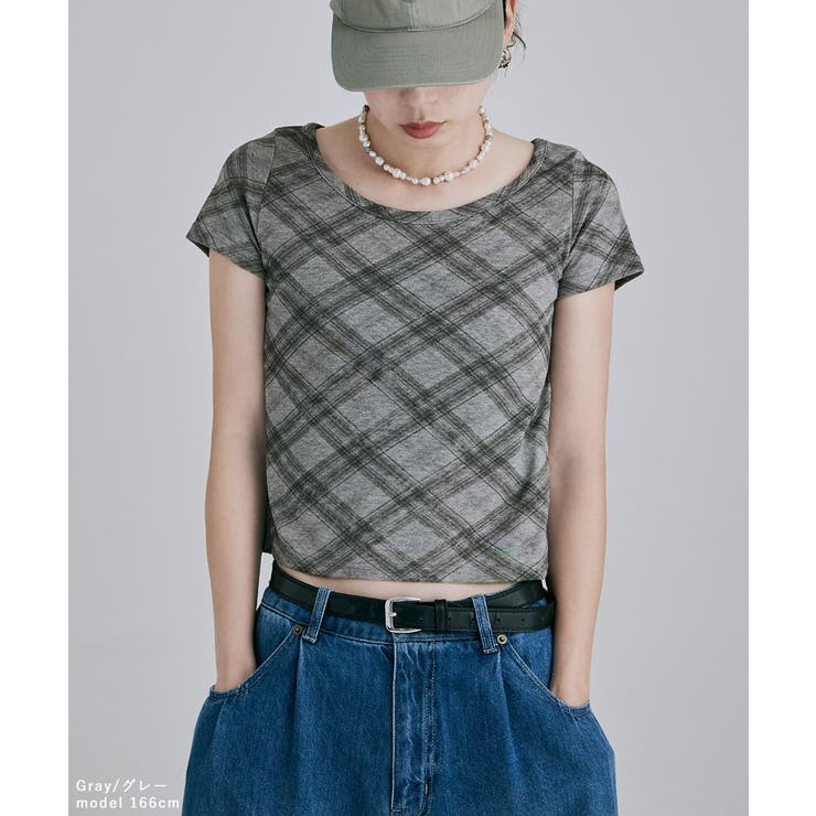 etoll エトル バイアスチェックフライスコンパクトTシャツ | Fashion Letter | 詳細画像8 