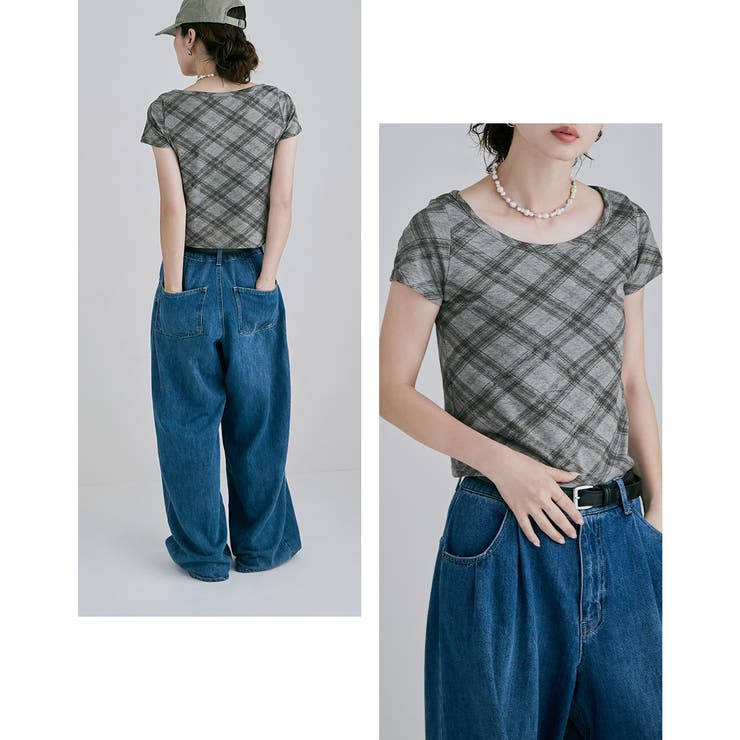 etoll エトル バイアスチェックフライスコンパクトTシャツ | Fashion Letter | 詳細画像11 