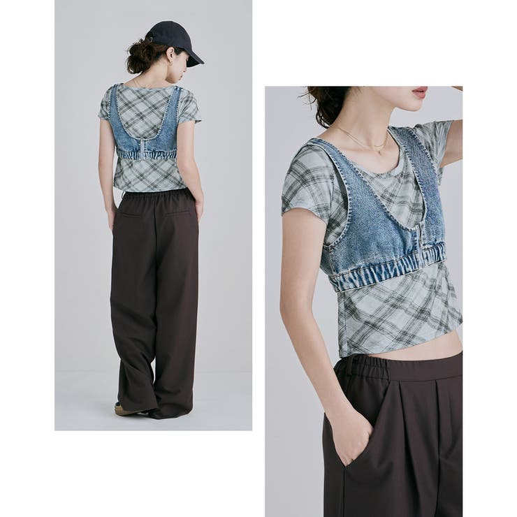 etoll エトル バイアスチェックフライスコンパクトTシャツ | Fashion Letter | 詳細画像18 