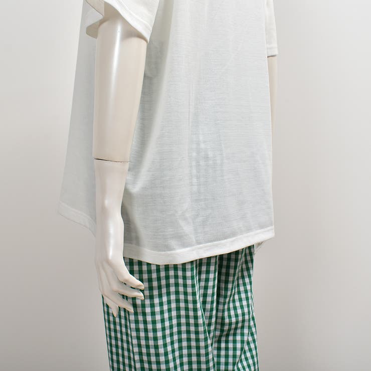 ルームウェア風 半袖Tシャツ 上下セット ブロックチェック AkneプリントTシャツ上下セットルームウェア夏チェック柄