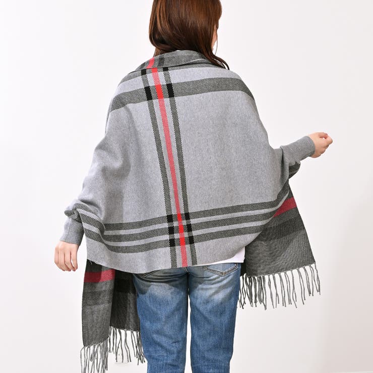 チェック柄カーディガン ポンチョ羽織り ストール 秋 冬 秋冬 きれいめ