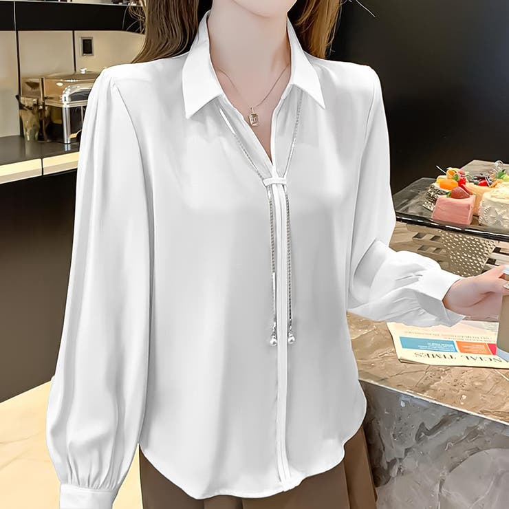 チェーンネックレス付きブラウス レディース シャツ[品番