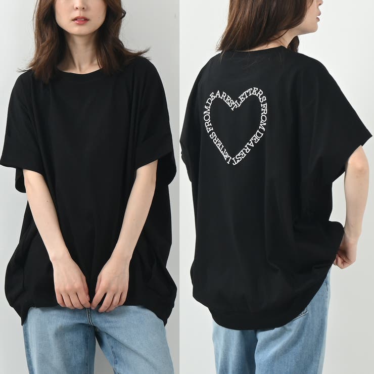 ハートバックロゴ刺繍Tシャツ オーバーサイズ 韓国[品番