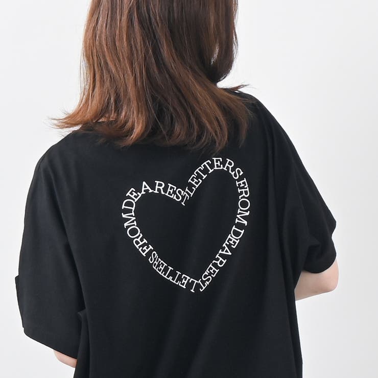 ハートバックロゴ刺繍Tシャツ オーバーサイズ 韓国[品番：FM000006504