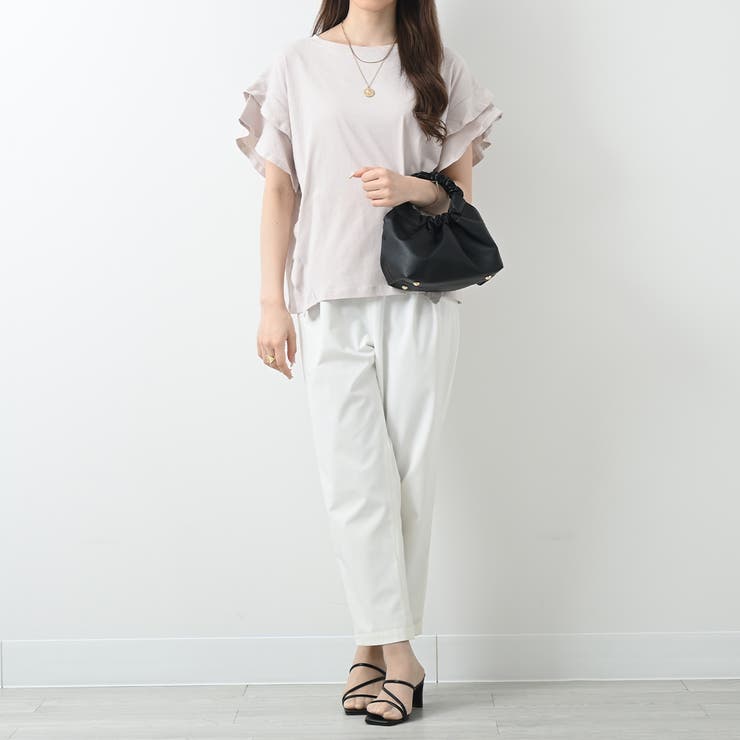 45R カディフリル フリル 切り替え Tシャツ 綿100% サイズ0 ホワイト 45R カディフリル フリル 切り替え Tシャツ 綿100% サイズ0 ホワイト