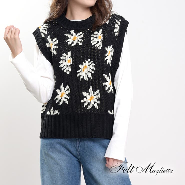 マーガレット柄ニットベストお花可愛い秋冬ジャガード厚手で暖かい 韓国ファッション 品番 Fm Felt Maglietta フェルトマリエッタ のレディースファッション通販 Shoplist ショップリスト