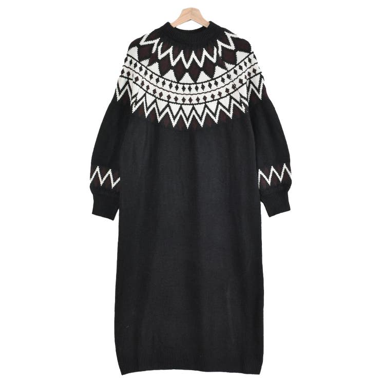 求心柄ニットワンピース フェアアイル 1枚で主役級[品番：FM000005603