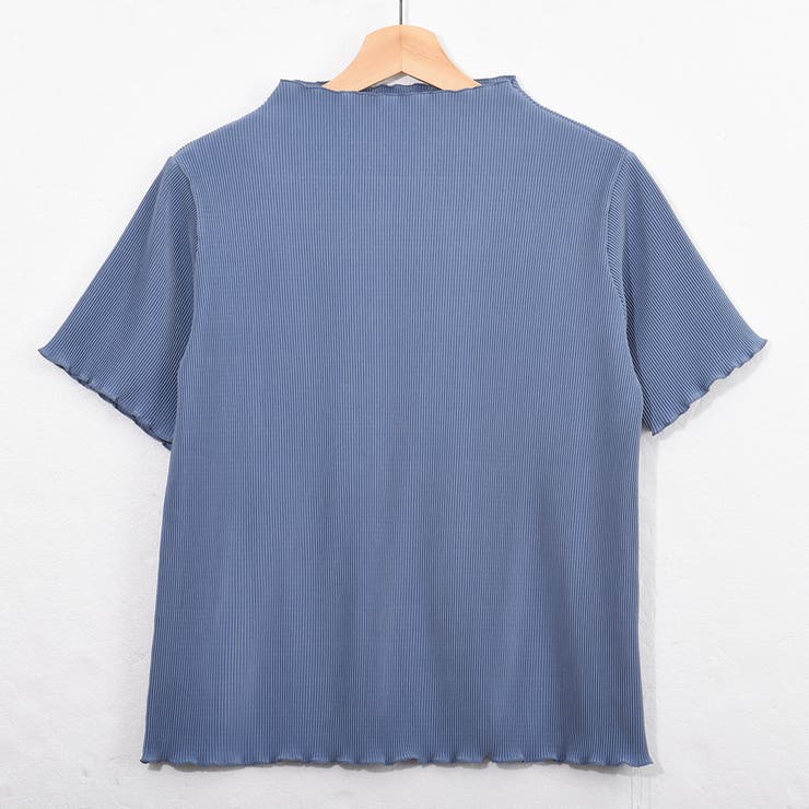 くすみカラープリーツ素材メロー半袖トップス 春夏 メロウトップス