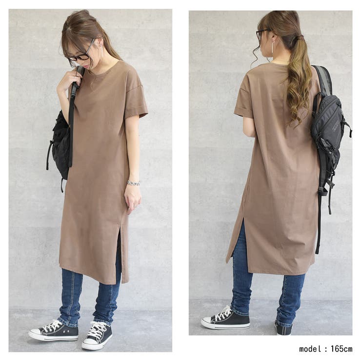 袖ロールアップ バックタック入りTシャツワンピース サイドスリットワンピース | Felt Maglietta | 詳細画像13 