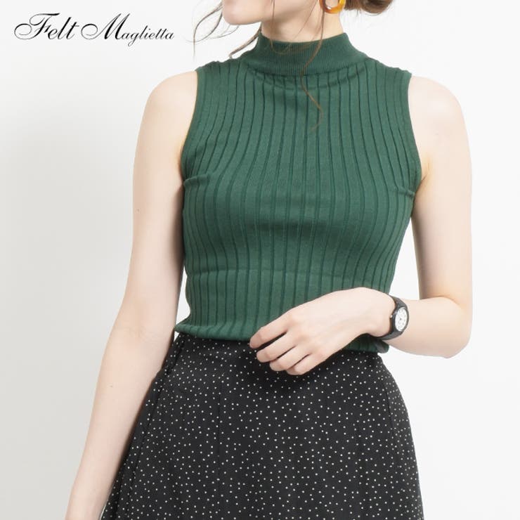 ◇ノースリーブグリーン | リブニット トップス 半袖 | Felt Maglietta