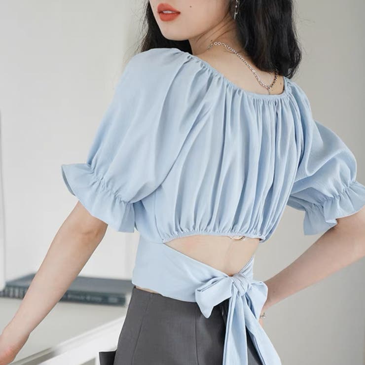 バックリボンオフショルブラウス ショート丈 オフショルダー リボン | Felt Maglietta | 詳細画像5 