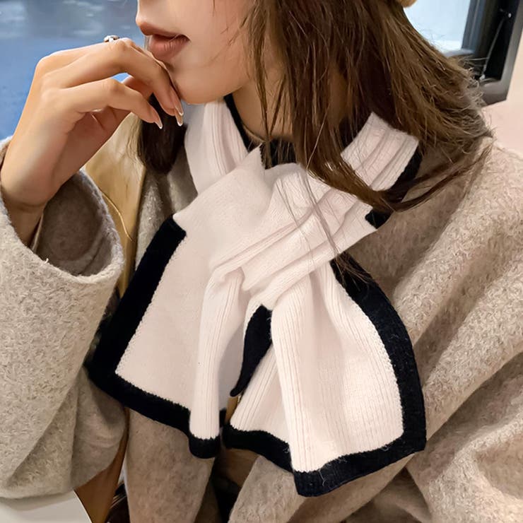 バイカラー配色ティペット マフラー レディース 秋 冬 秋冬[品番