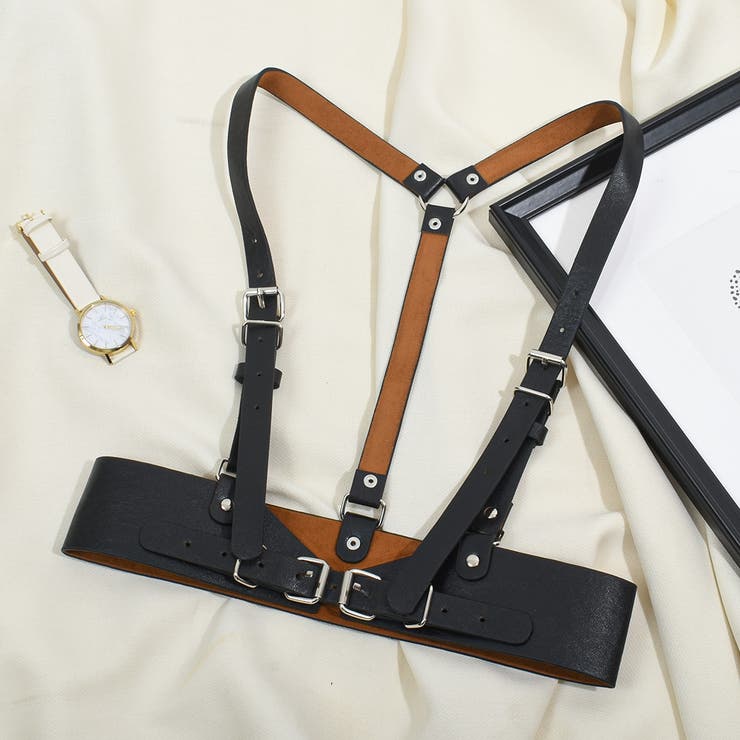 フェイクレザーハーネス コルセット ハーネスベルト[品番：MARA0001381