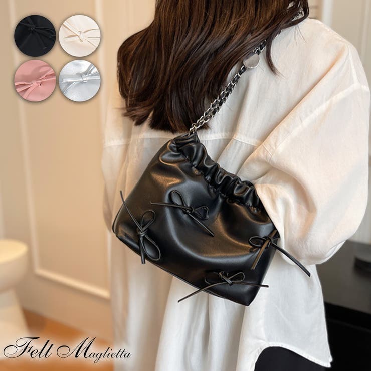 リボン付きチェーンショルダーバッグ 巾着 BAG | Felt Maglietta | 詳細画像1 