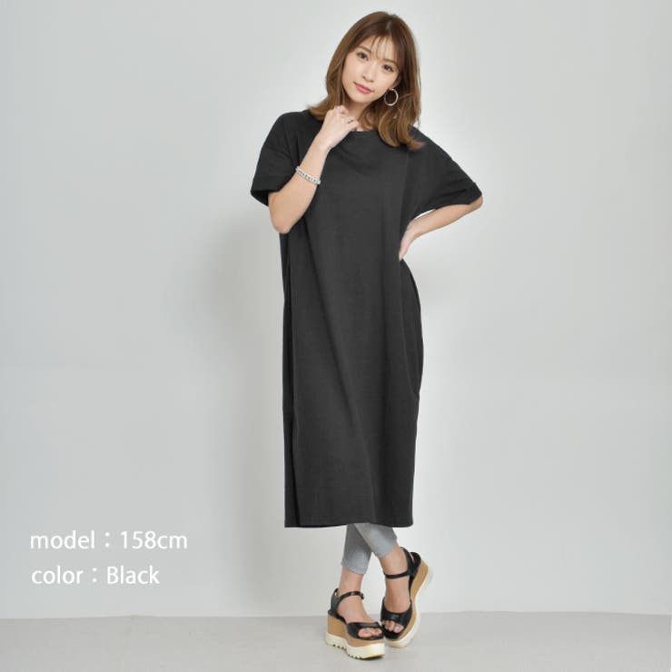 袖ロールアップ バックタック入りTシャツワンピース サイドスリットワンピース | Felt Maglietta | 詳細画像6 