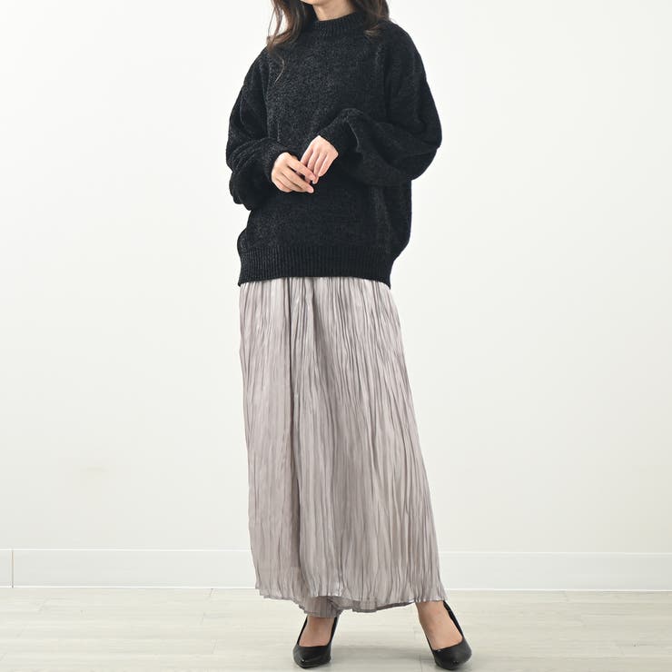 シャイニープリーツワイドパンツ シャイニー トレンド