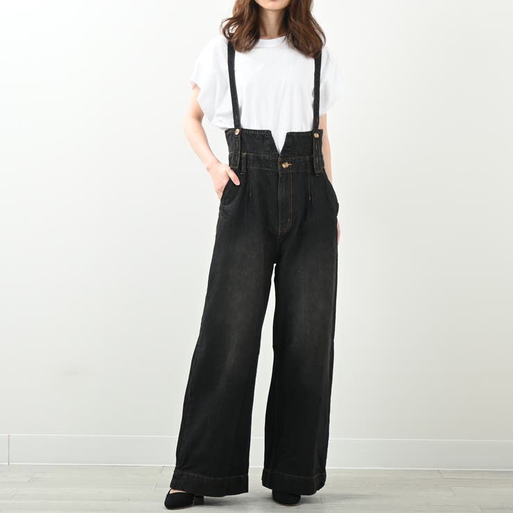 ブラックデニム | ハイウエストサス付ワイドパンツ ハイウエストデザイン オールシーズン | Felt Maglietta