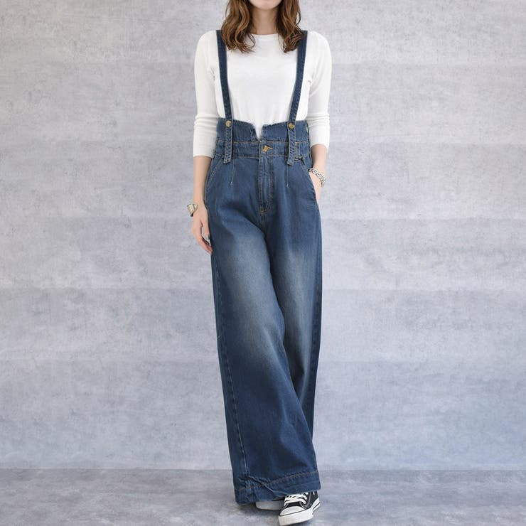 ブルー | ハイウエストサス付ワイドパンツ ハイウエストデザイン オールシーズン | Felt Maglietta