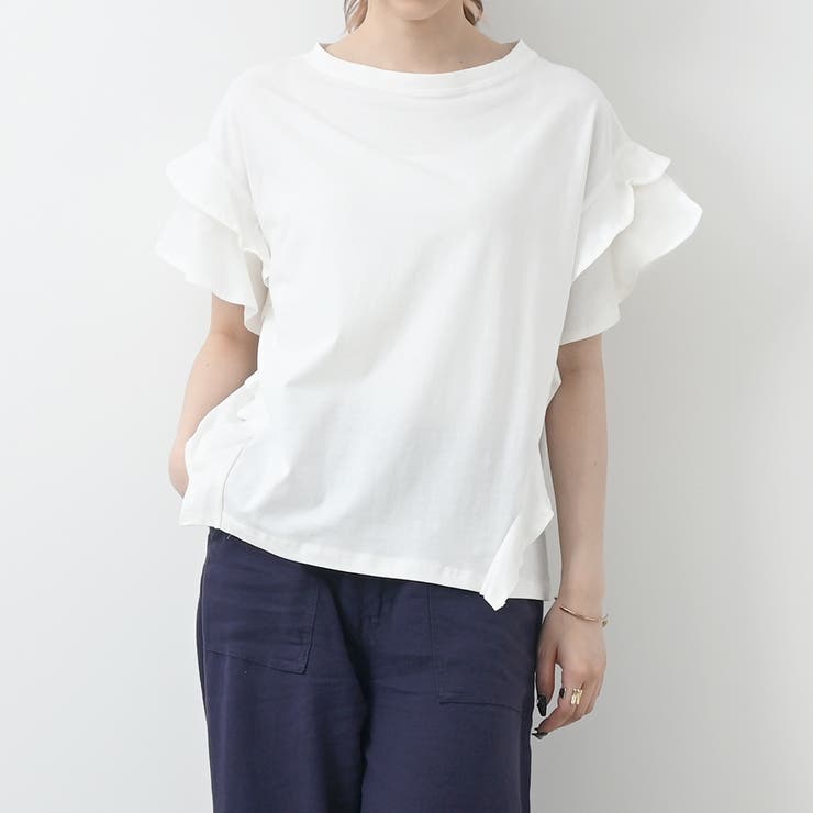 袖ダブルフリルTシャツ天竺コットン100％袖コンシャスガーリィ