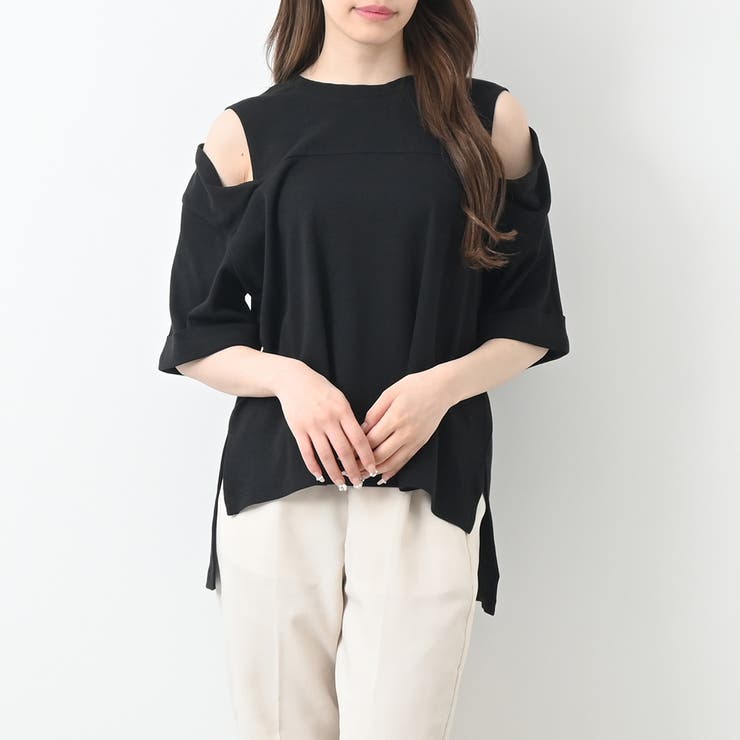 オープンショルダー半袖Tシャツ 大人カジュアル 春夏 大きい