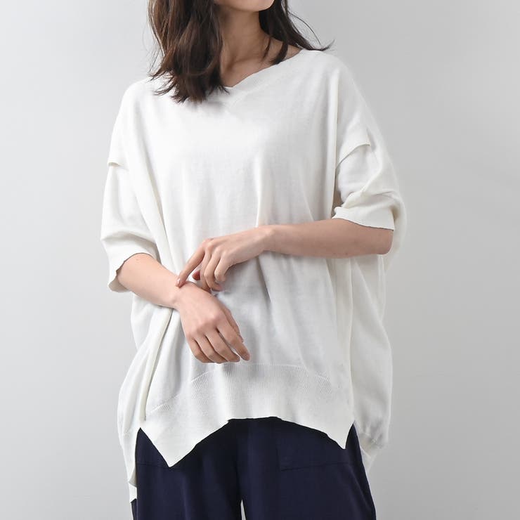 りえまま⭐️様　Vニット ふあふあヤク風リブ襟Vネックニット レディース メール便不可