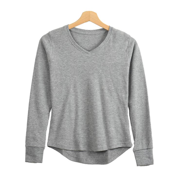 【タイムセール！】 ワッフルVネック長袖Tシャツ レディース トップス[品番 トップス