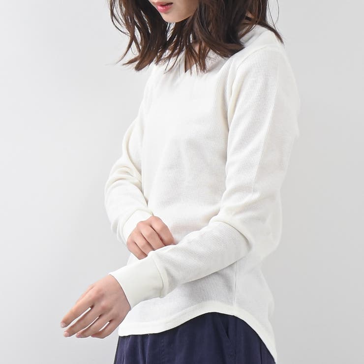 ワッフルVネック長袖Tシャツ レディース トップス[品番：FM000006457