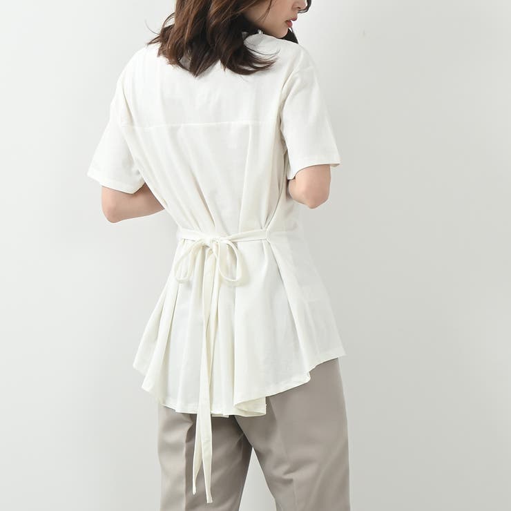 オフホワイト | バックフレアーカットソー コットン100 チュニック フェミニン リボン | Maria Trinity