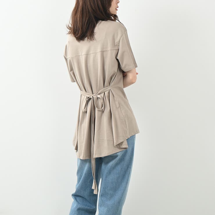 グレーベージュ | バックフレアーカットソー コットン100 チュニック フェミニン リボン | Maria Trinity