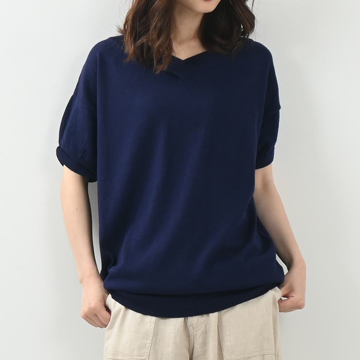 COOHEM | コットン 半袖ニットシャツ WOMEN ブルー 20代 ファッション COOHEM | コットン 半袖ニットシャツ WOMEN