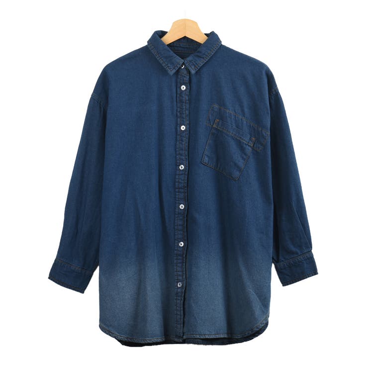 オーバーサイズロングスリーブデニムシャツ カジュアル ゆったり[品番